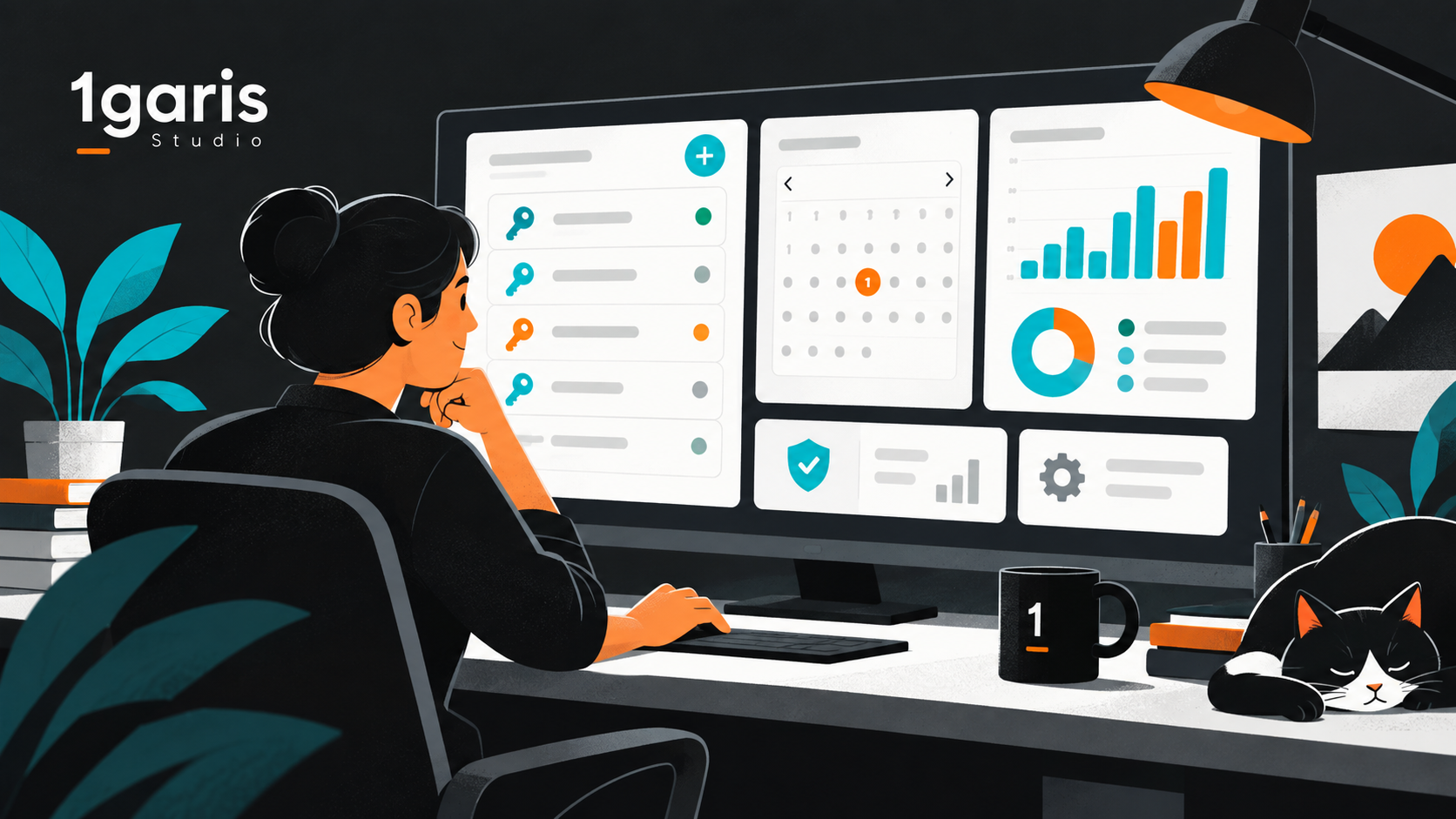 Editorial illustration of a monthly review of credential inventory and service usage.