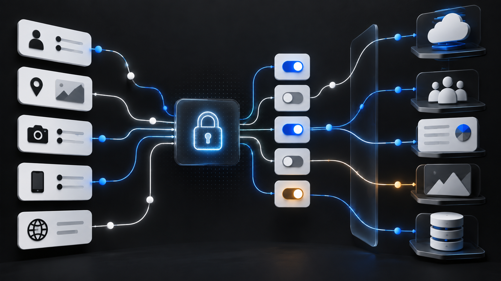 Original conceptual illustration of privacy, consent, and metadata connections.