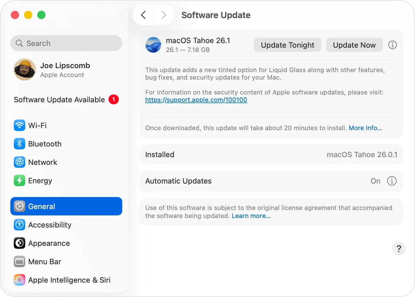 Apple Software Update settings shown in Apple Support documentation