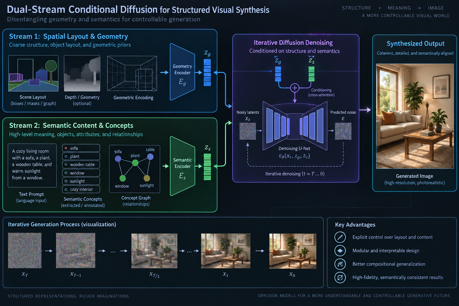 Technical diagram showing the dual-stream Brain Interaction Transformer feeding spatial layout and semantic concepts into latent diffusion