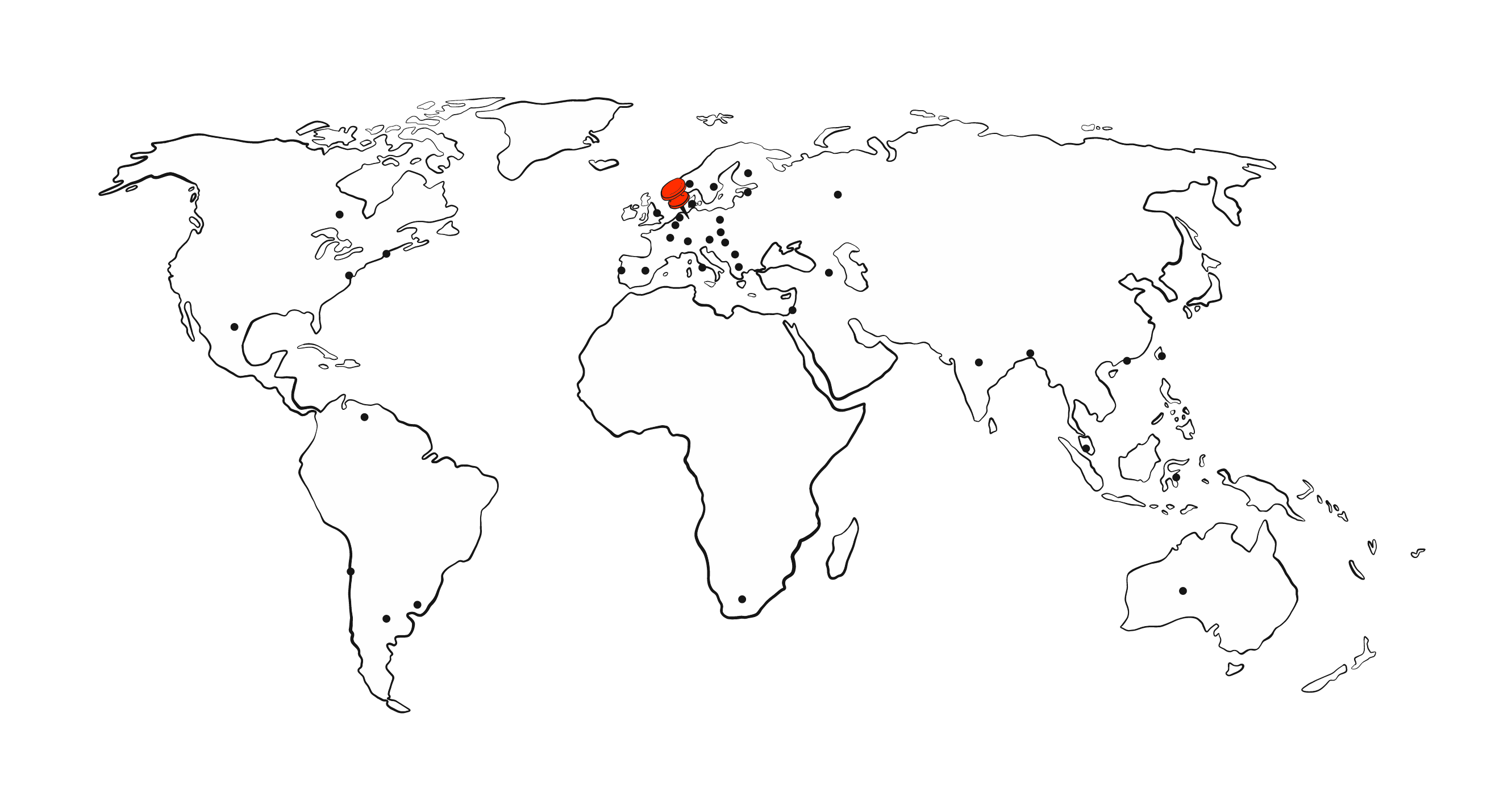 World map with a location marker representing market availability