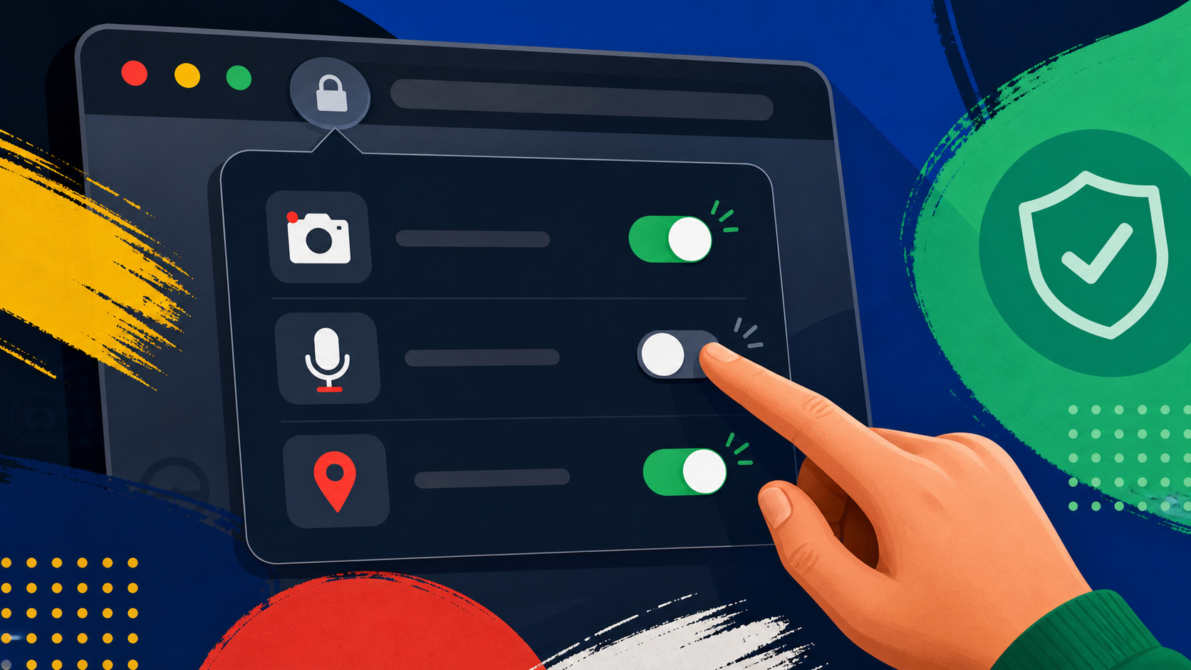 Illustration of browser camera, microphone, location, and notification permissions