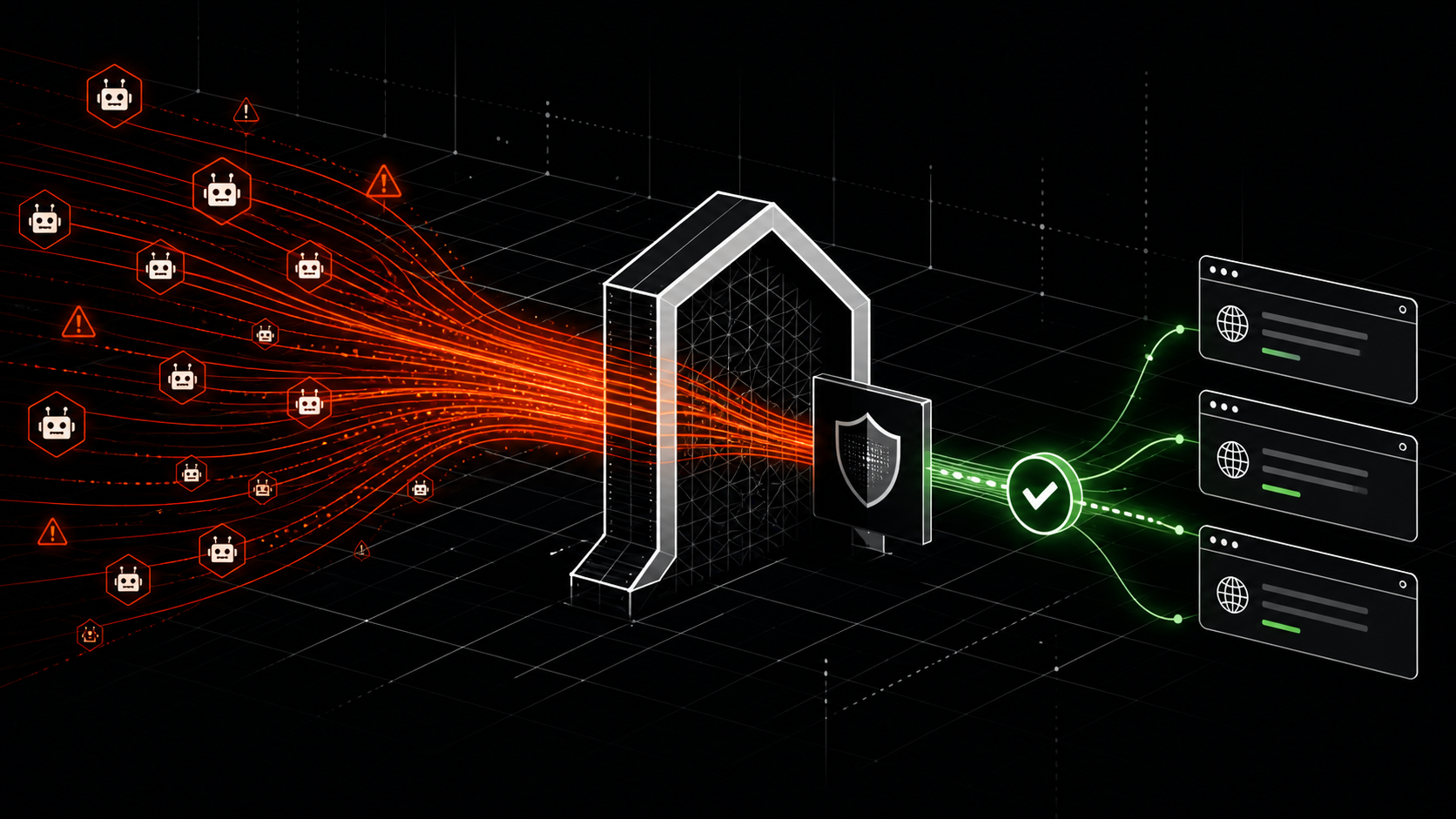 Illustration of web traffic moving through a protective gateway
