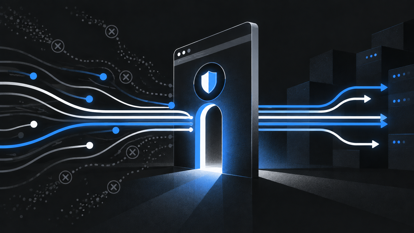 Diagrammatic browser gate separating approved and unapproved external network requests