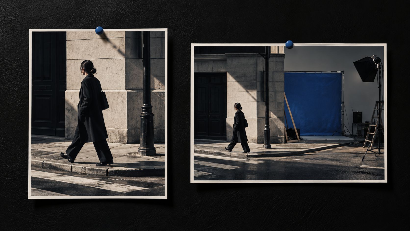 Two editorially illustrated framings of a street scene, one cropped and one wider, showing missing context.