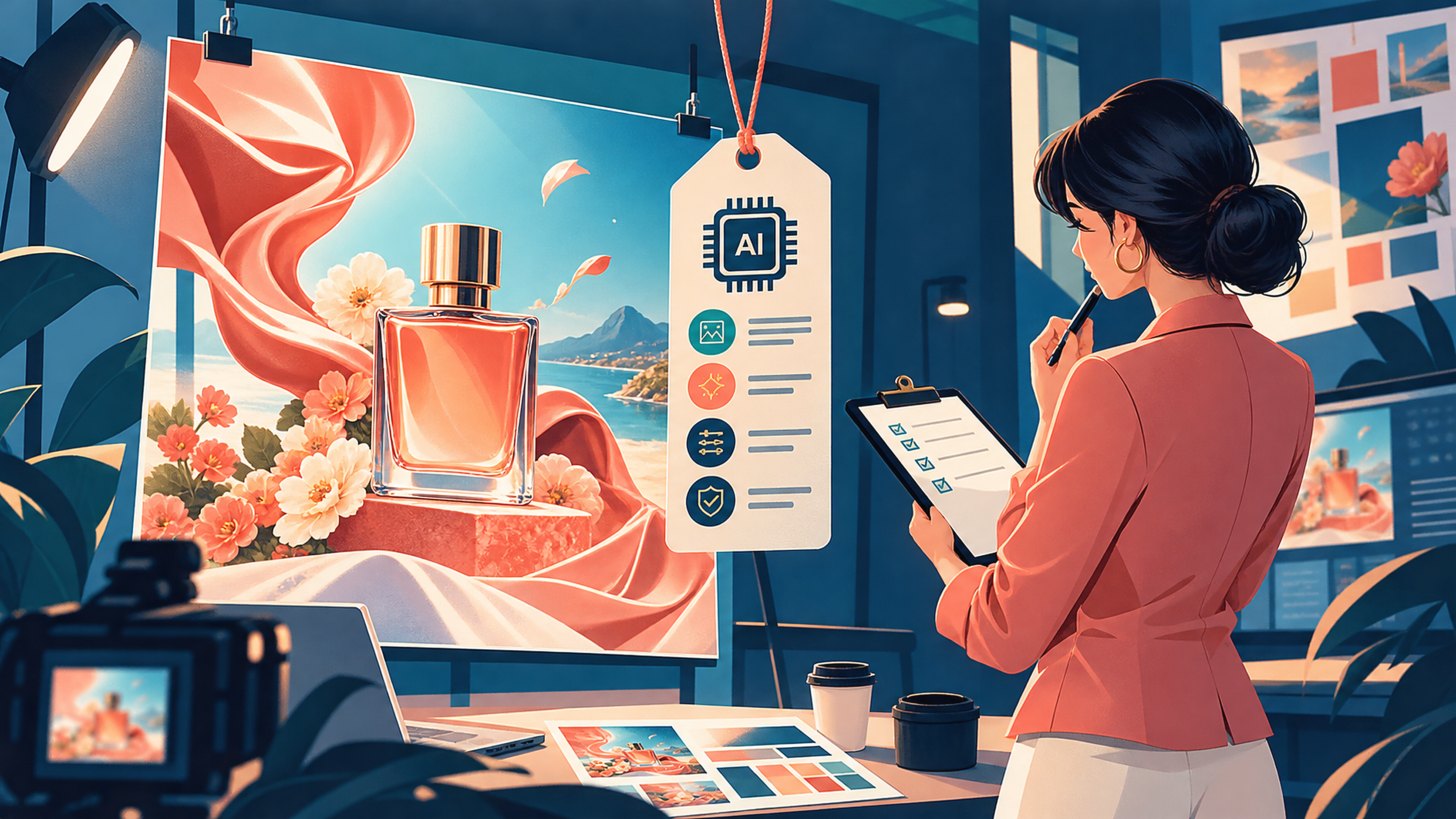 Illustration of a transparency label on AI advertising material