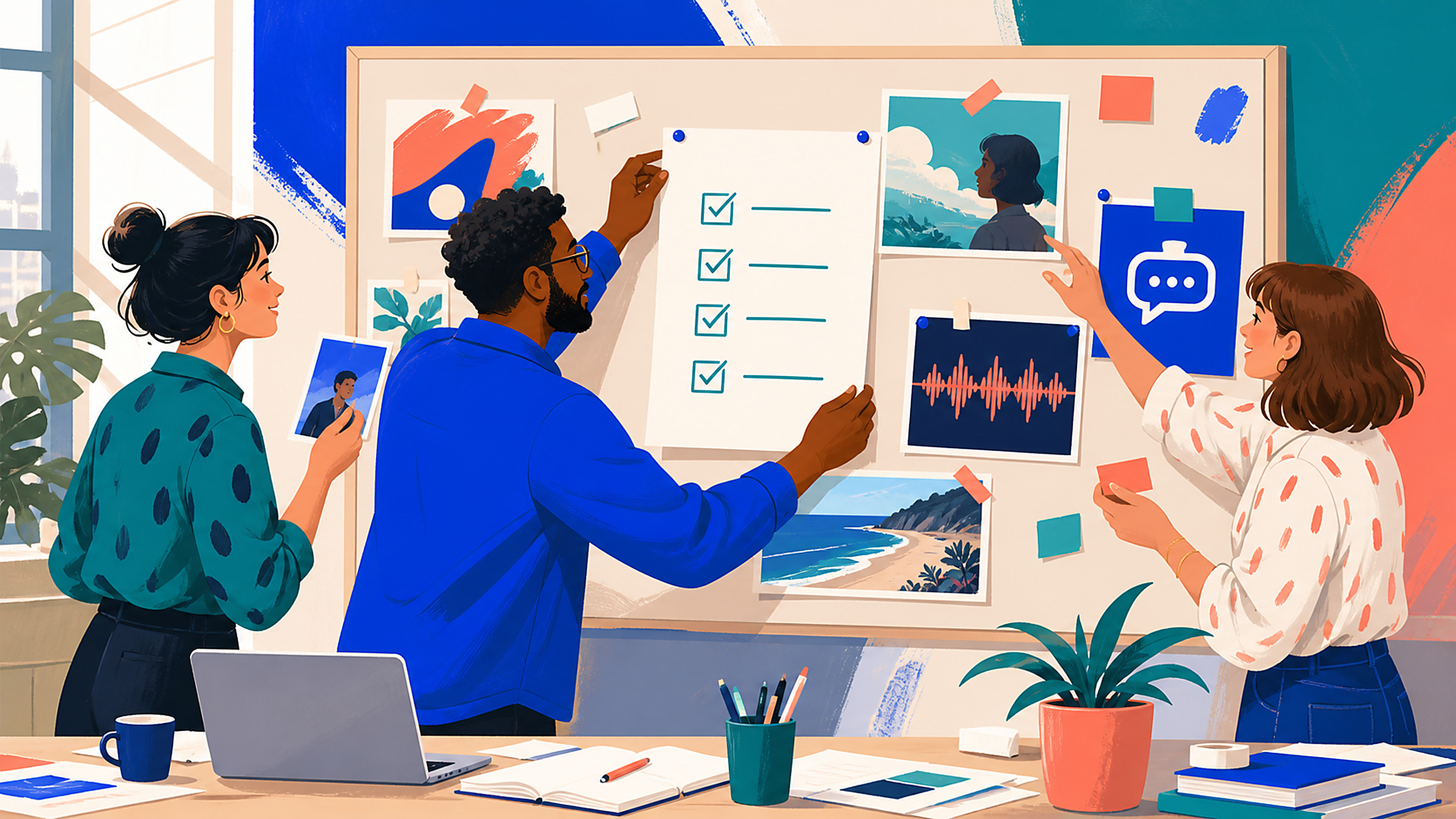 Illustration of a creative team using an AI disclosure checklist