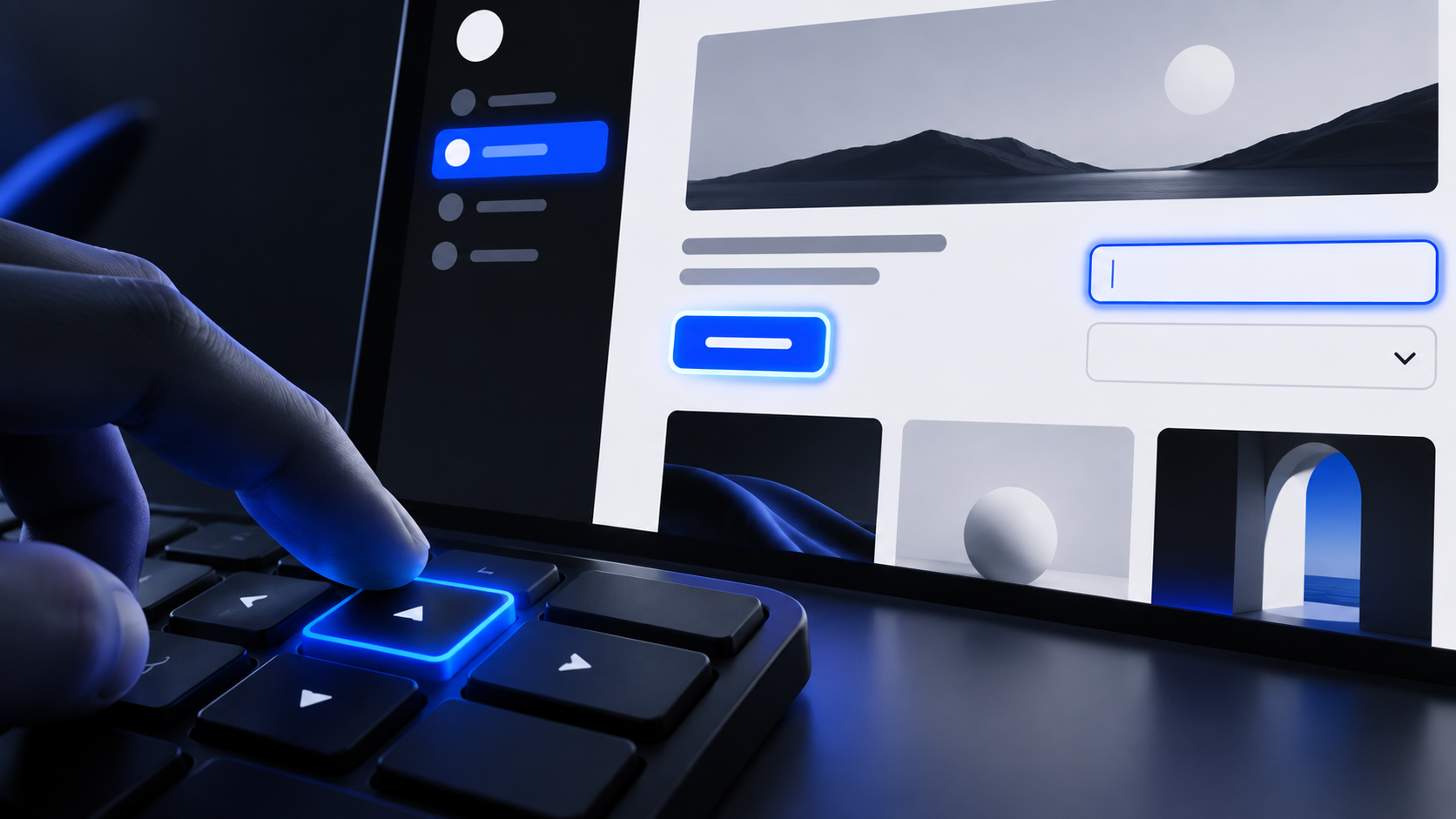 An original illustration of keyboard focus moving through website controls.