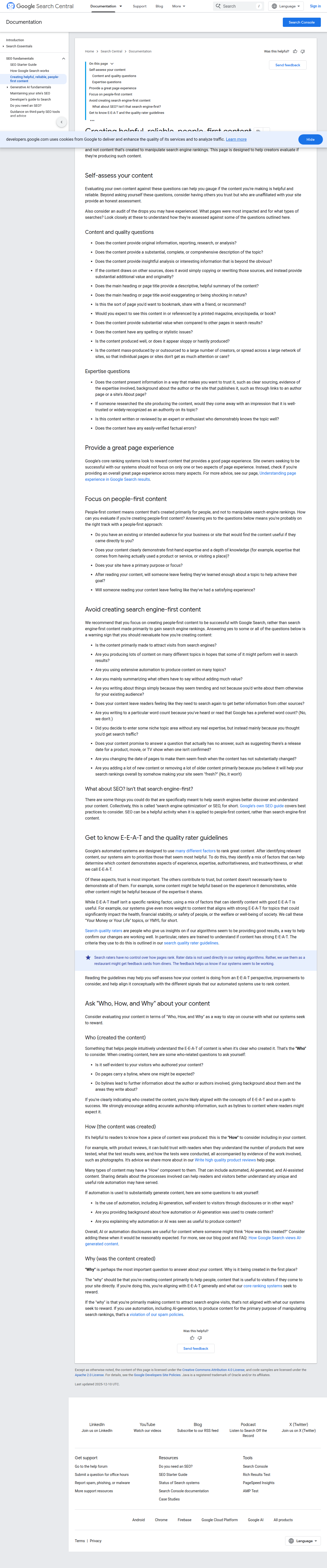 Google Search Central documentation page about helpful, reliable, people-first content.