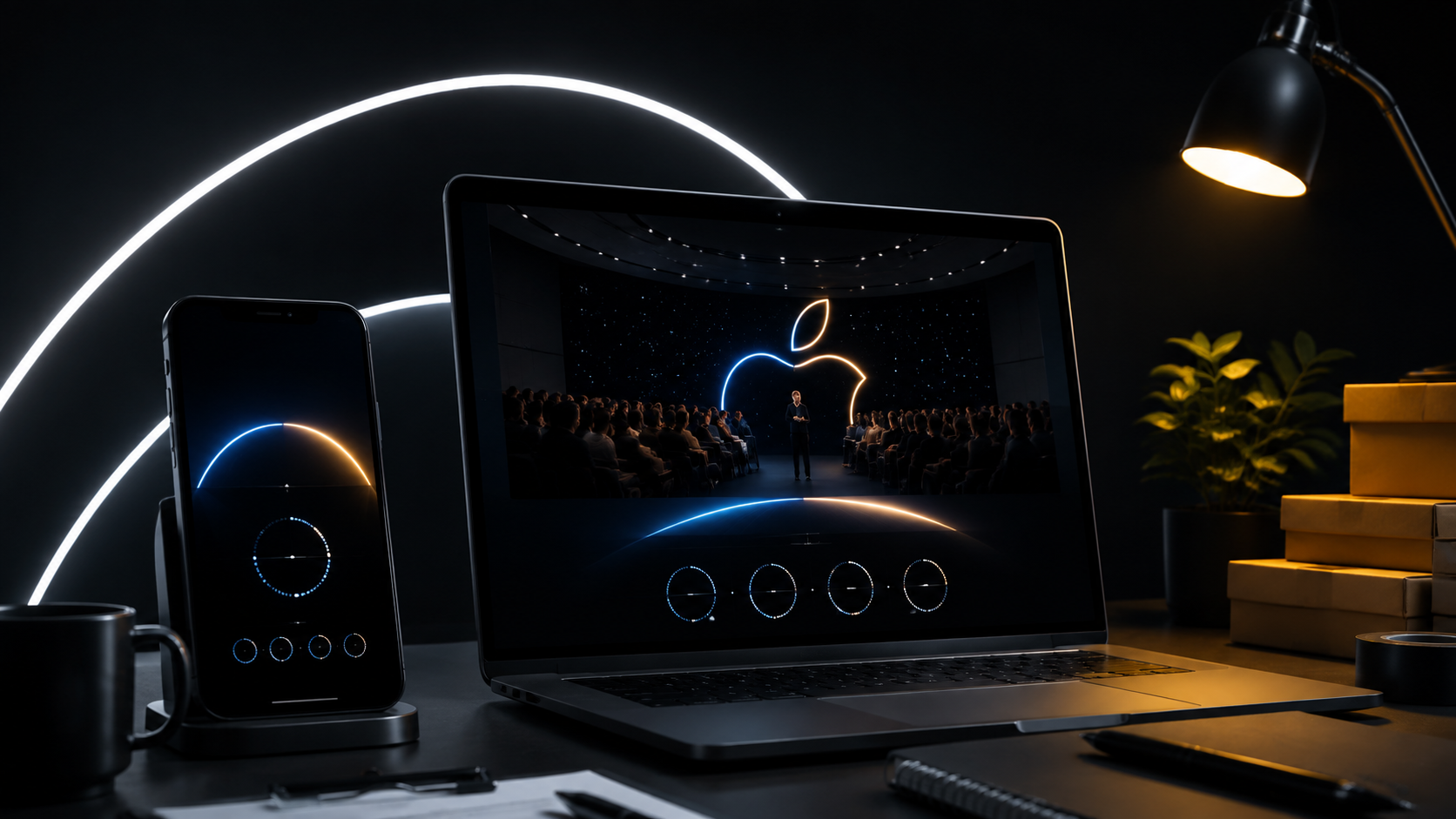 Editorial illustration of a smartphone and laptop showing a website event countdown