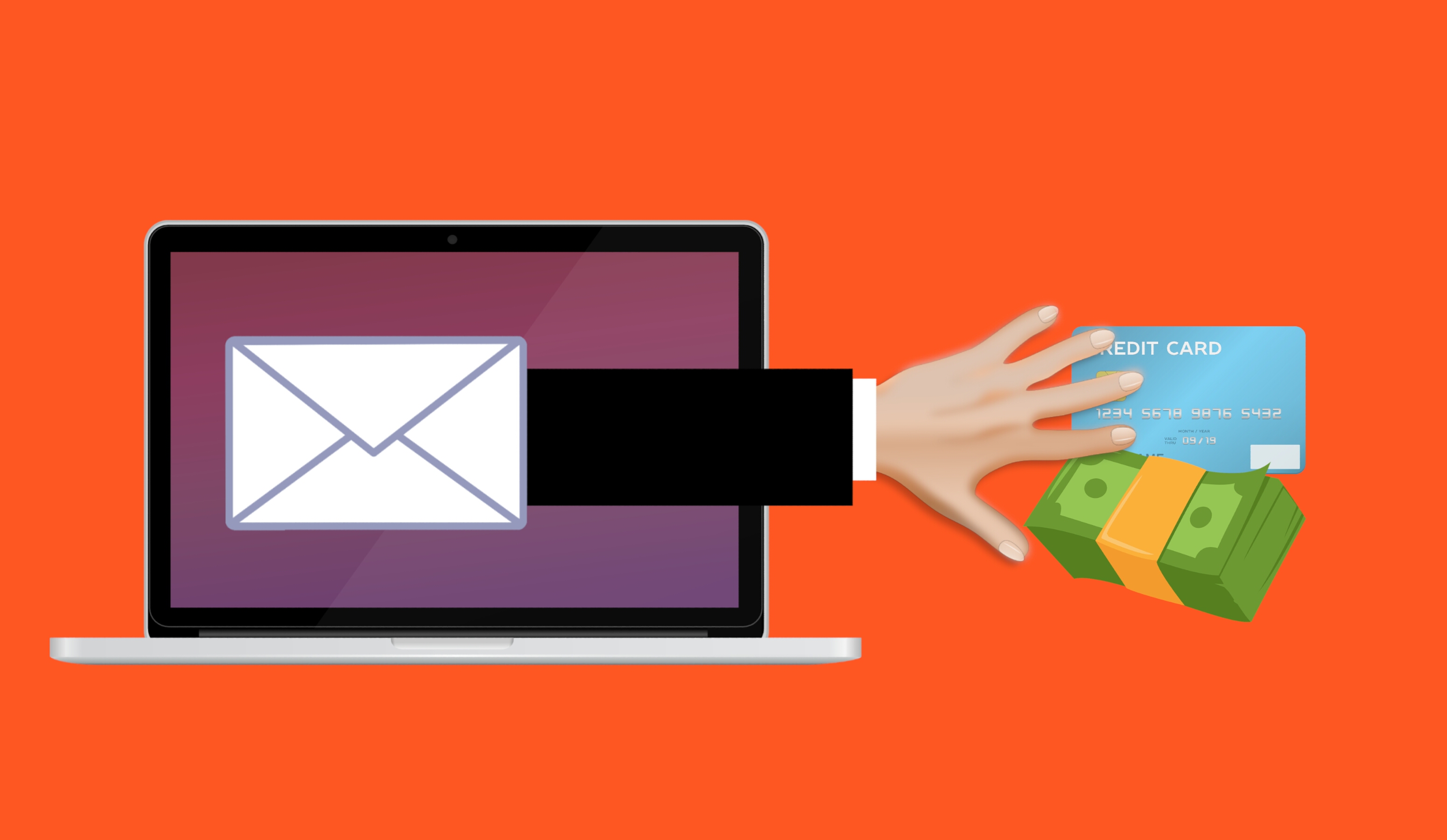 Illustration of online scam and phishing fraud concept