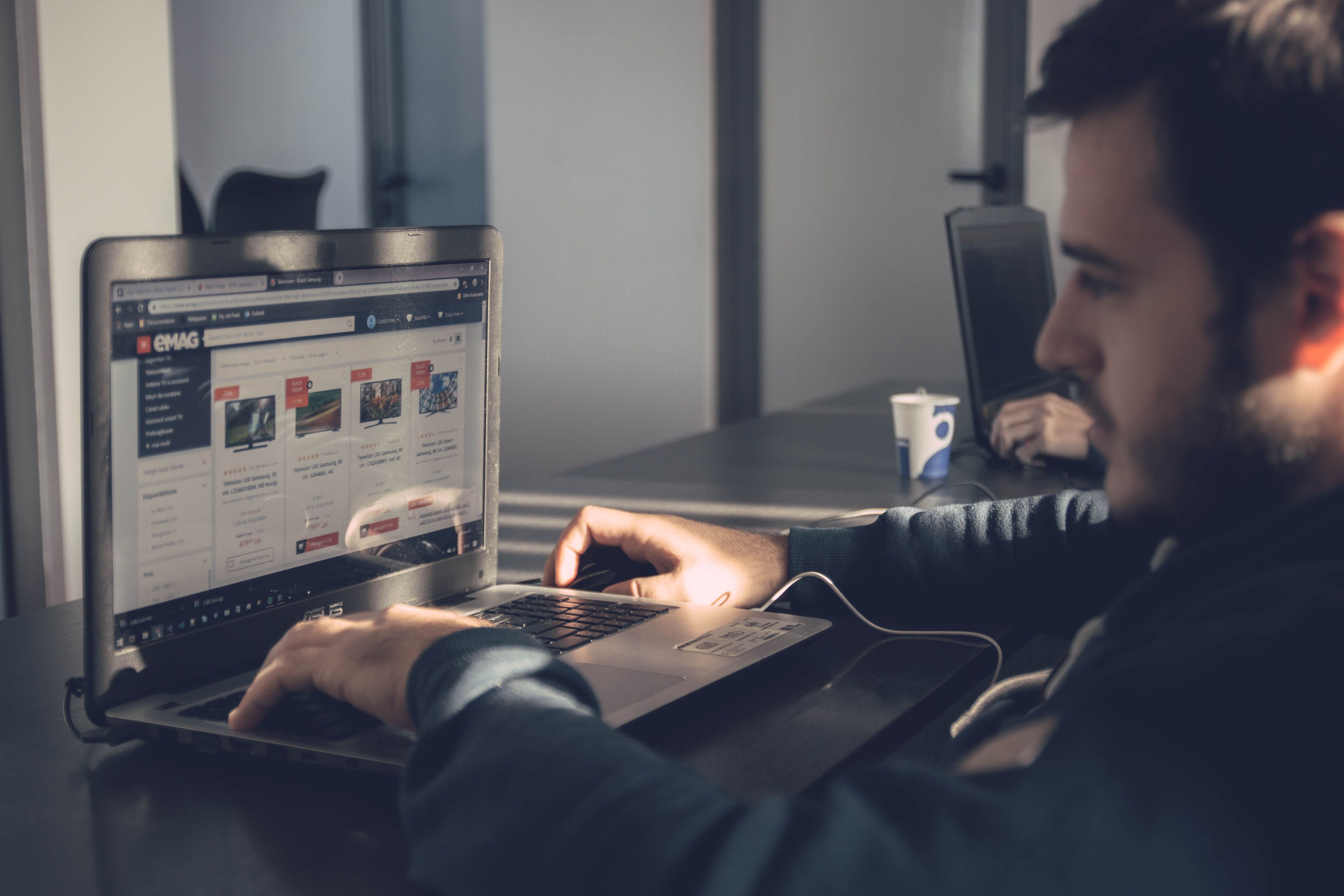 Small business owner working on a laptop