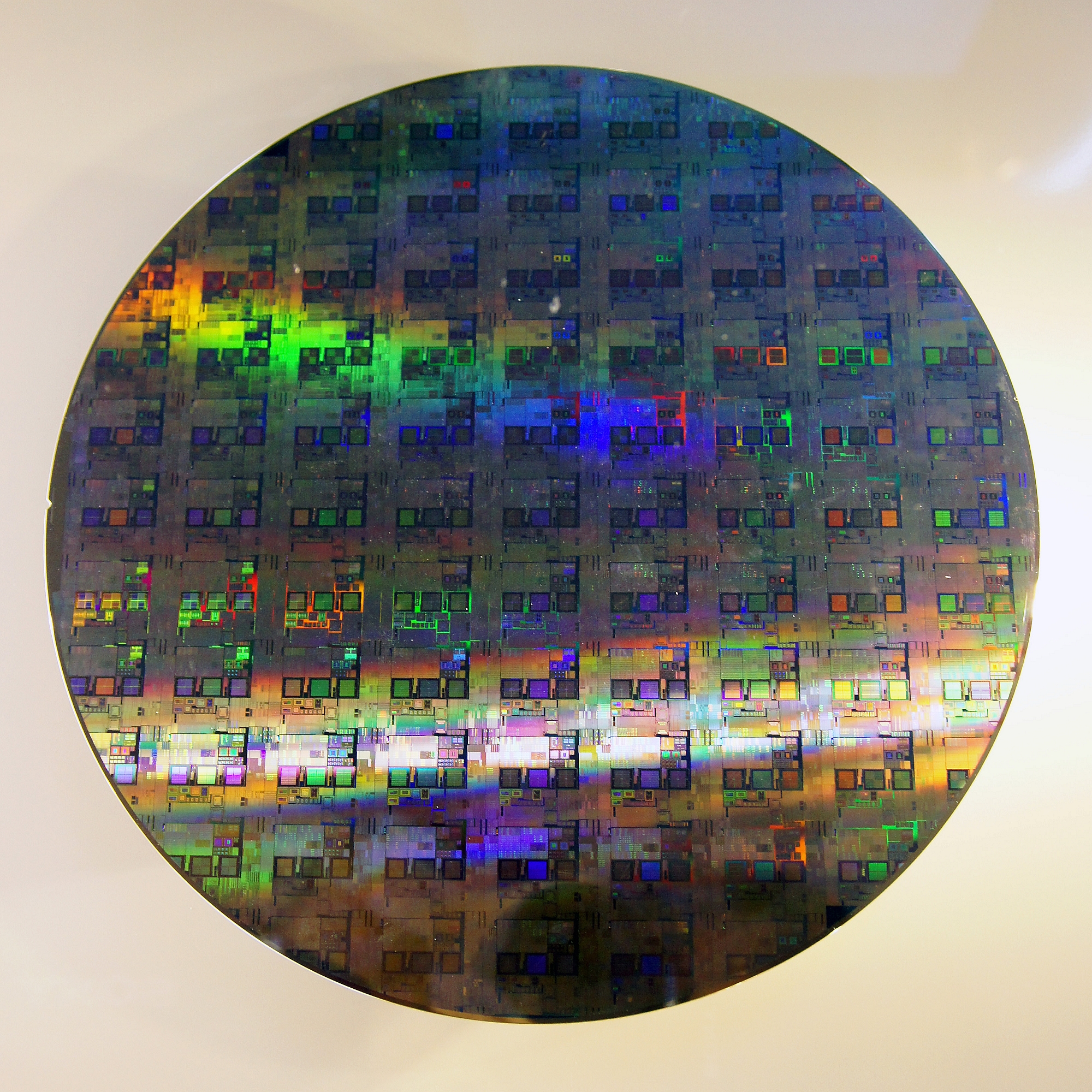 A 12-inch silicon wafer used to manufacture computer chips