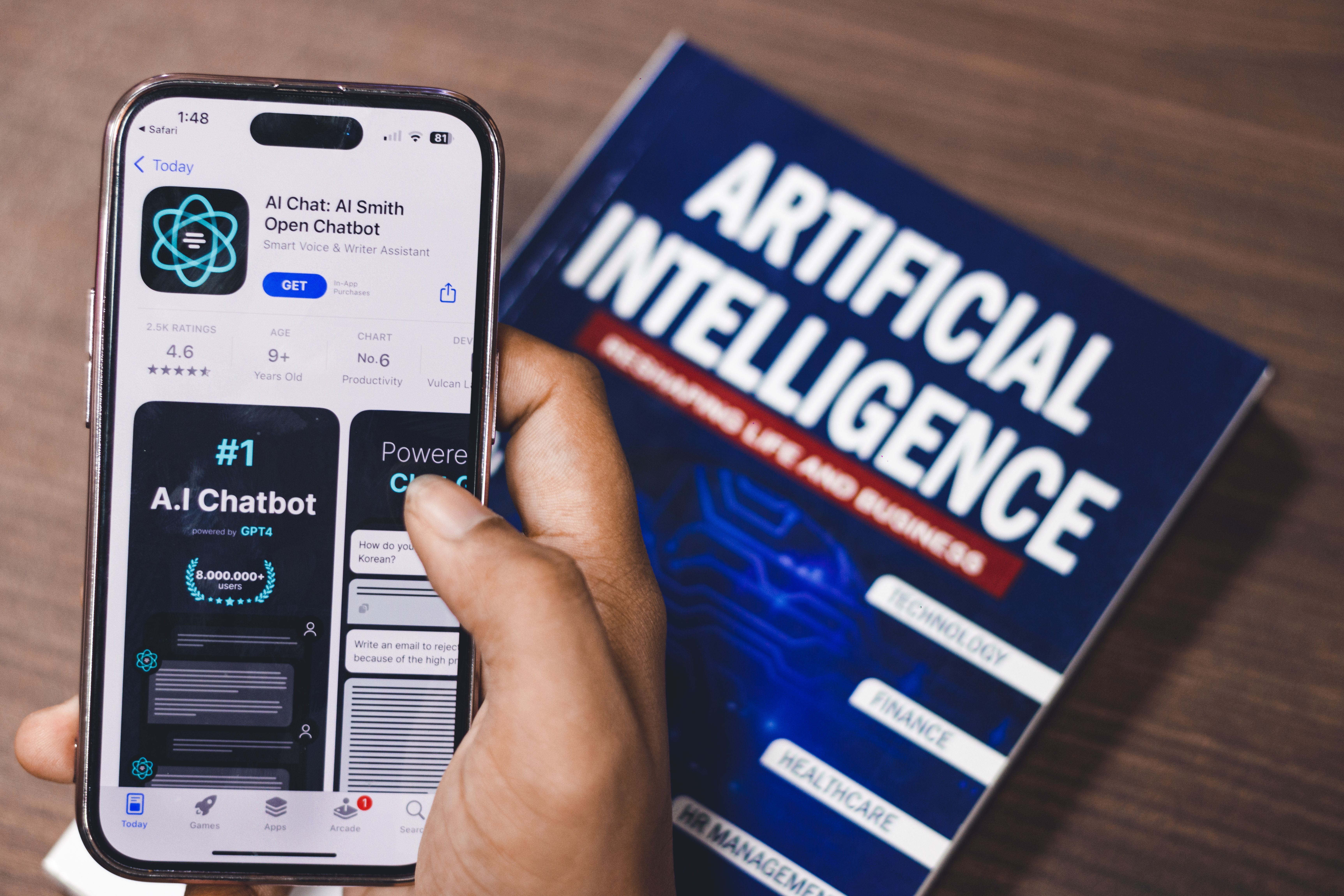 Smartphone displaying AI chatbot app - illustration
