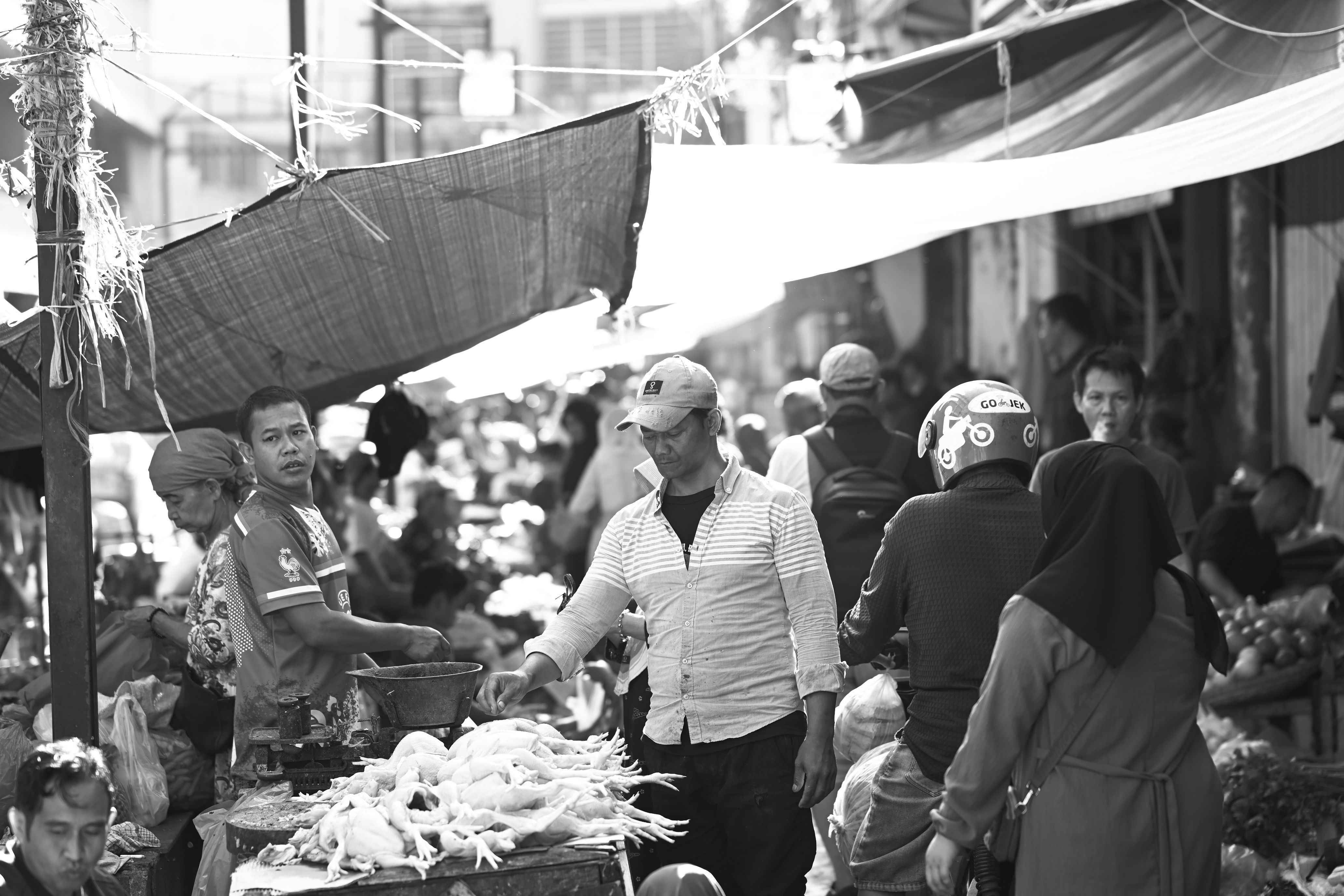 Bustling street market scene in Bogor, West Java - illustration