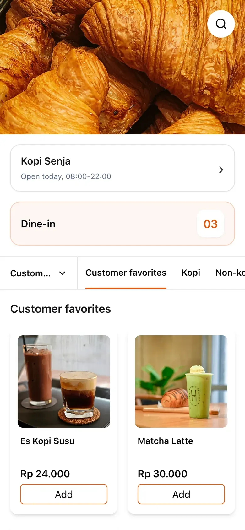 Menu digital Mangalli di HP pelanggan